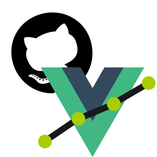 Logo de Vue.JS avec le logo de Github derrière