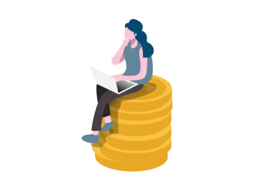 Illustration d'une fille assise sur une pile de pièces