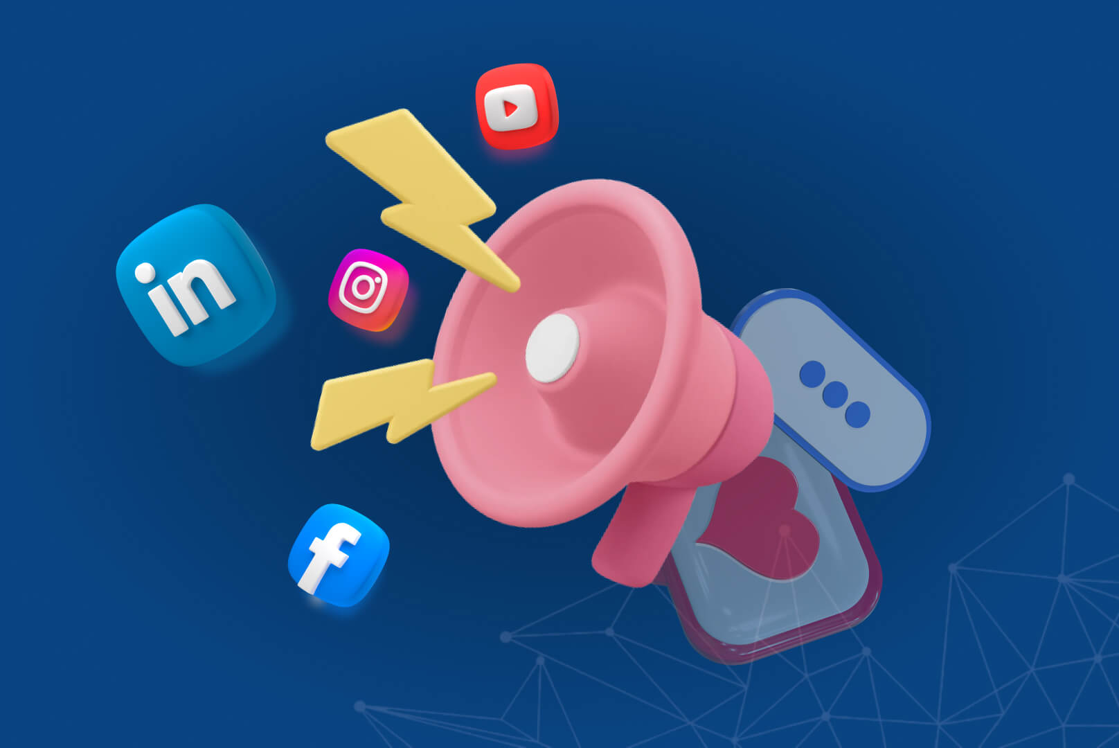 Image d'un mégaphone criant des logos de réseaux sociaux et leurs avantages - Lemon Interactive