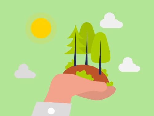 Illustration d'une main portant une poignée d'arbre visant à une éco-conception du web
