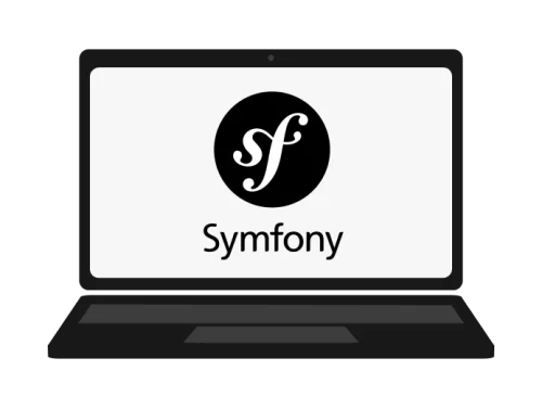 Logo de Symfony sur une illustration d'ordinateur