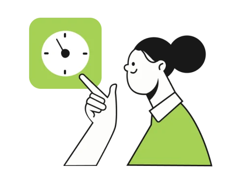 Personnage pointant une horloge pour démontrer que l'heure est importante sur les réseaux sociaux