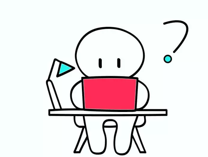 Illustration d'un bonhomme assis à son bureau derrière un écran d'ordinateur avec les couleurs de TikTok