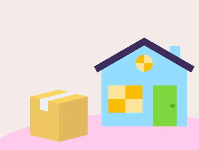 Illustration d'une maison avec une carton à côté.