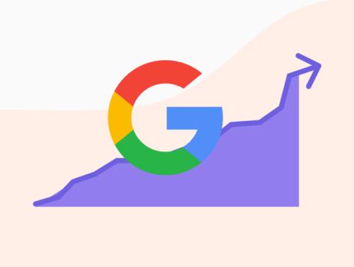 Logo de Google devant un graphique SEO en augmentation
