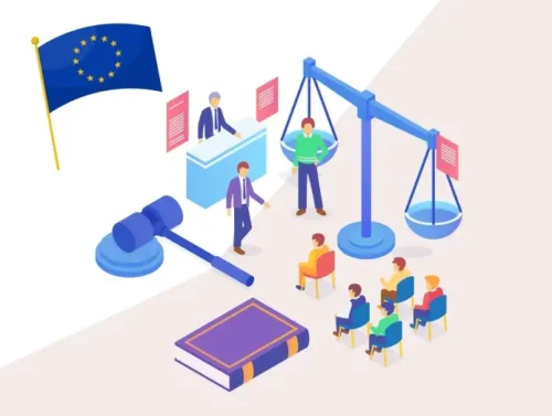 Illustration d'une loi européenne en train d'être votée pour une réglementation éco-conçue.