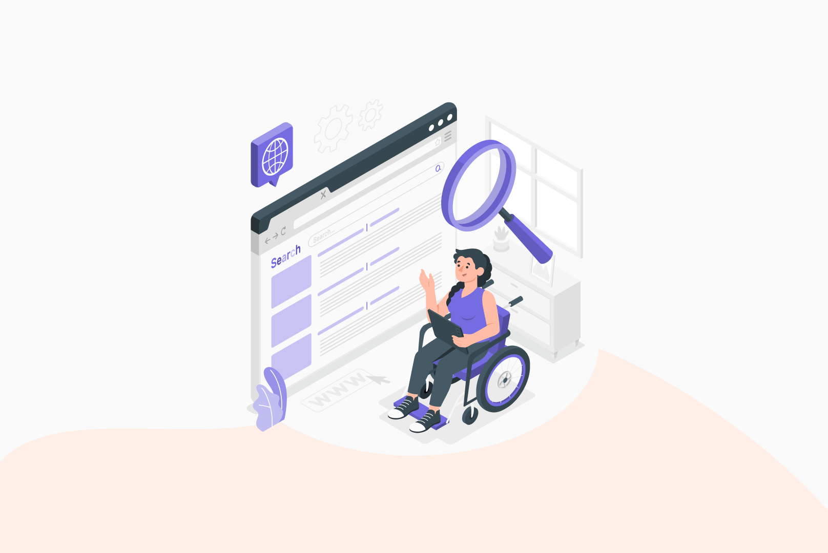 Illustration d'une personne avec un handicap qui navigue sur le web.