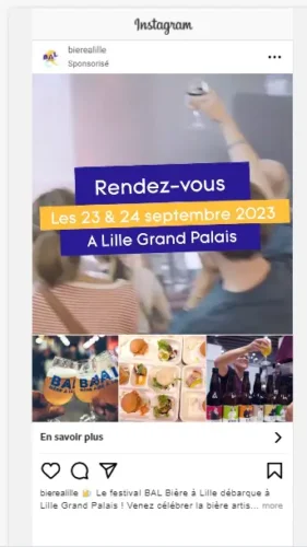 Image d'un format pub réseaux sociaux dans un format spécial avec vidéo et images pour le client "Bière à Lille" de Lemon Interactive.