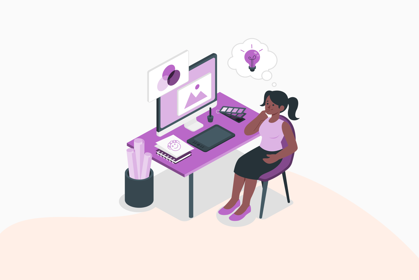 Illustration des modifications possibles sur un format SVG avec une femme devant un ordinateur.